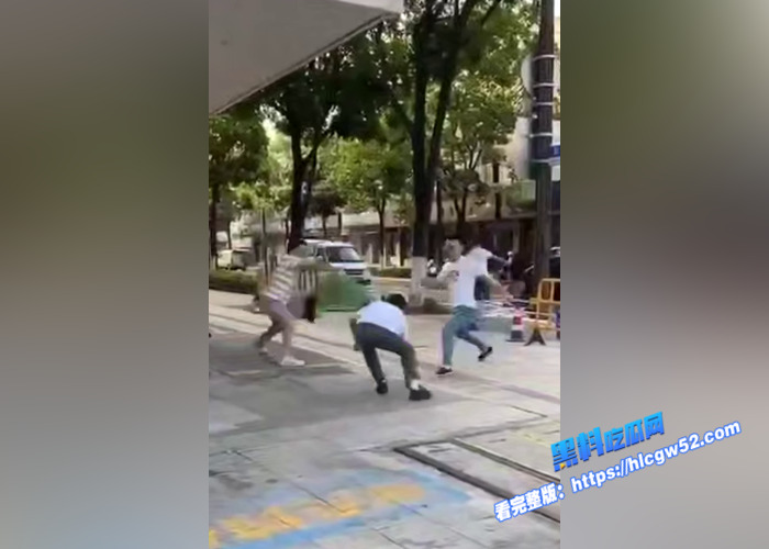 浙江嘉兴 斜西街和安乐路口 多人街头持械斗殴 双方手拿菜刀等各种武器混战 围观女子拿起电话报警3