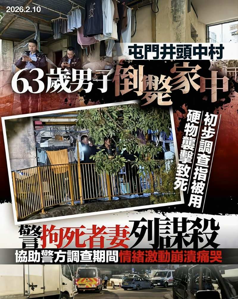 香港屯门六旬汉头部遭钝器击毙致死1