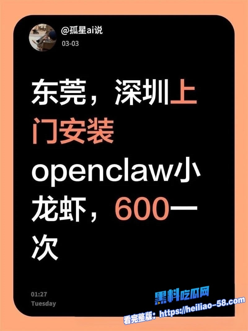 OpenClaw上门安装黑幕升级美女工程师2小时1200元全国捞金7