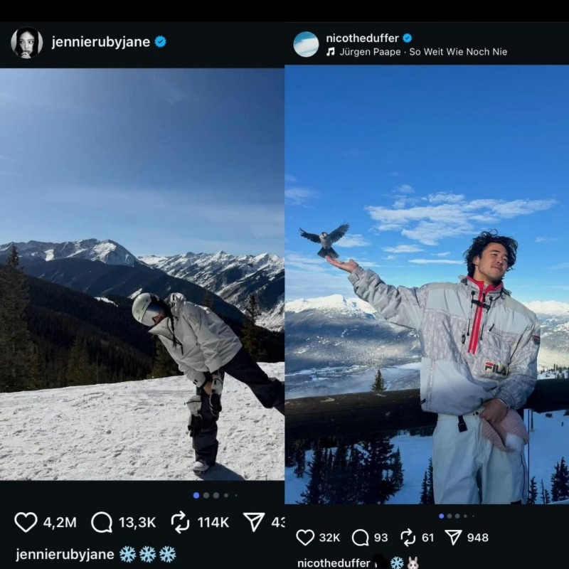曝Jennie与宝马二公子甜蜜滑雪度假2