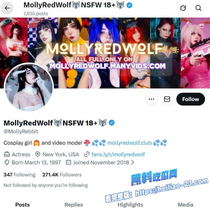 Mollyredwolf12月新作惊艳毛妹Coser化身蒂法性感黑丝吊带完美还原1