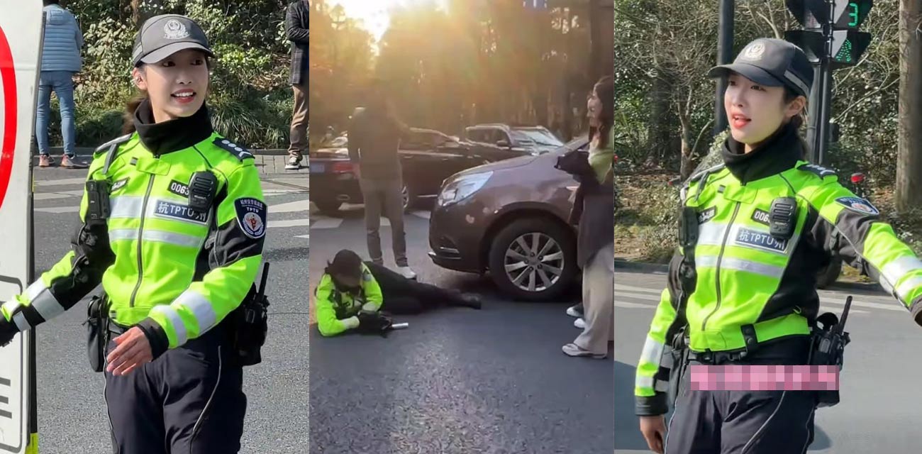 杭州西湖网红兔子警官 李语蔚 惨遭撞击倒地不起 救护车急抬担架 惊魂一刻!