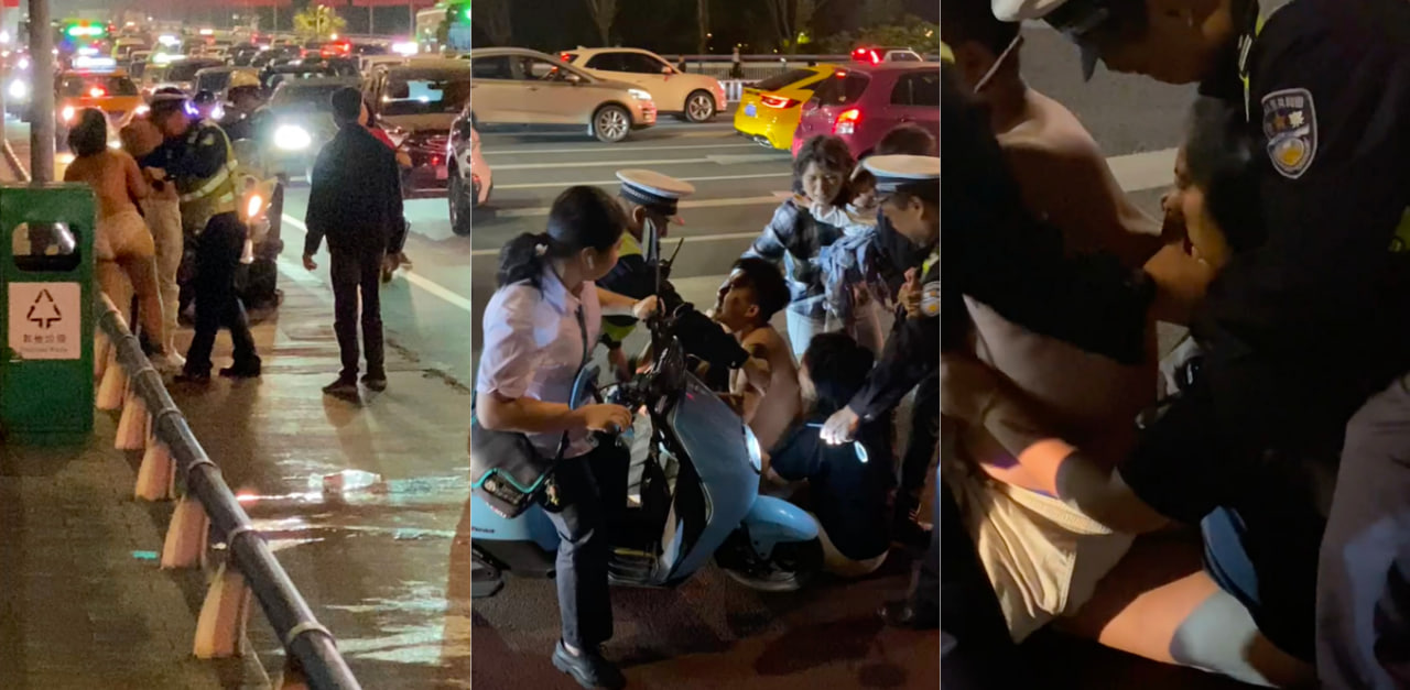 广西柳州文昌桥上原配裸体怒撕渣男老公出轨事件！