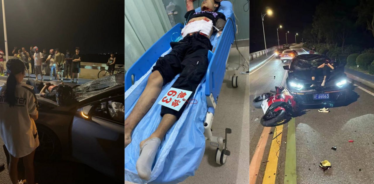 上海某地发生车祸 事故非常严重 竟是影豹逆行导致 把摩托都撞飞上天了!
