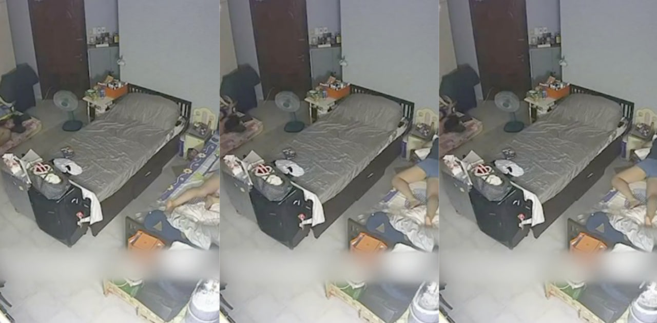 家庭监控破解趁着妹妹进入梦乡之后偷偷为男友口爆，殊不知妹妹途中醒来发现后无奈尴尬转身！