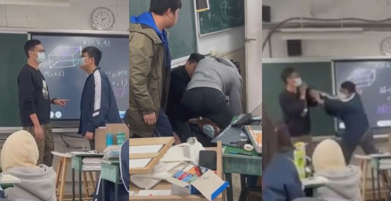 台湾高中生的疯狂作为~课堂上一言不合就出手暴打老师被全程录像拍下!