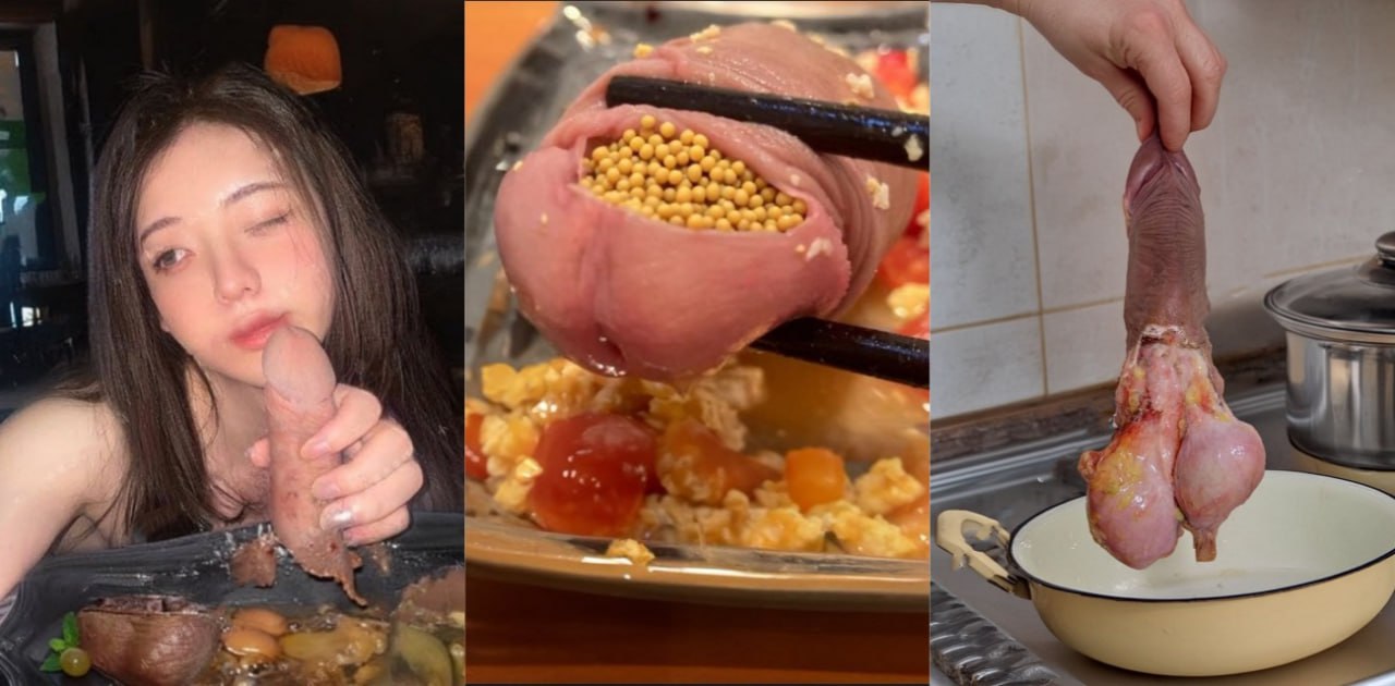 逆天!世界之大无奇不有 这女太变态了 居然整真鸡吧用来吃 看的我下面疼!