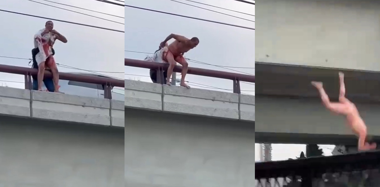 国外男子浑身鲜血全裸跳桥自杀!肉体和水泥地碰撞出生命最后的火花 看来活着对他来说真的太难了!