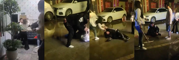 打起来!看热闹咯,【白嫖霸王餐】,小伙店里嫖娼没钱,殴打女孩想逃跑,被一群老娘撕扯殴打