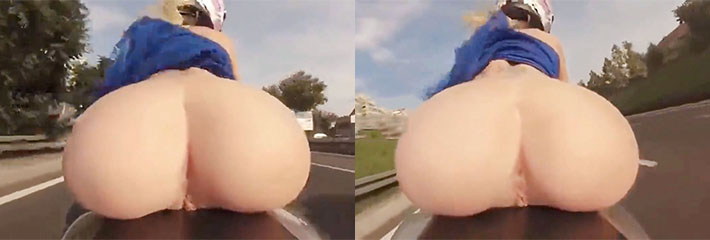 骑摩托车露出,坐在妹子后面,那一定是爽得不要不要得