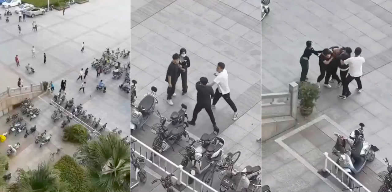 事发11月1日湖北大学一情侣在校内与社会人员发生肢体冲突,只因女友被调戏出手理论却遭围殴!