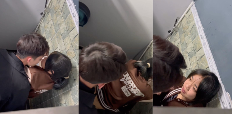 饥渴高中生情侣在校男厕操爱被偷拍!女主完美露脸甚是刺激!