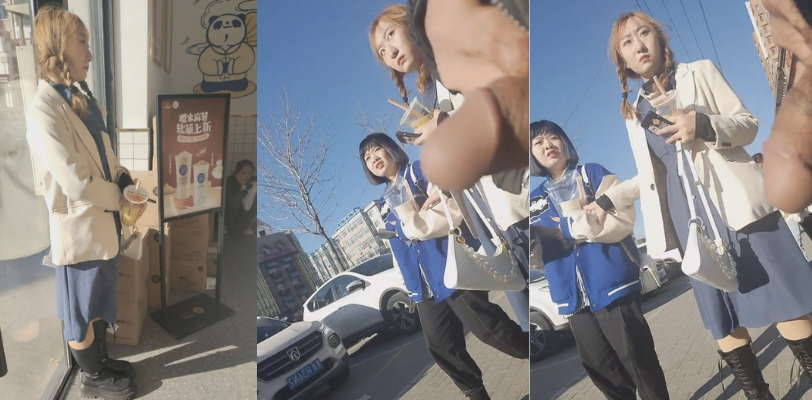 街射大神 掏出黑屌追着美女打飞机 吓的美女奶茶都不要了 小姐姐怕是第一次遇见这好事!