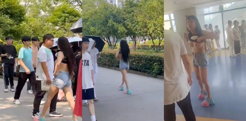 体育馆妹子全裸游行事件 荆州职业技术学院 天降女菩萨!