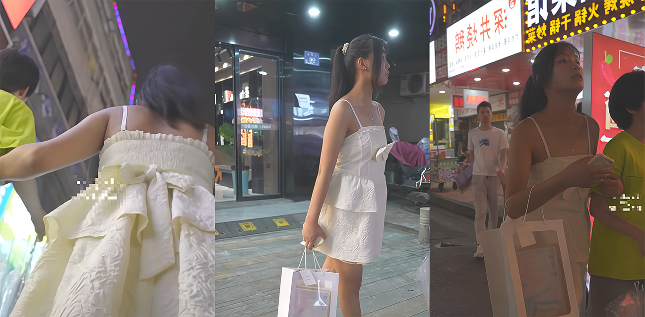 步行街跟踪抄底吊带裙美女 这妞居然没穿内裤 逼毛都被我看见了