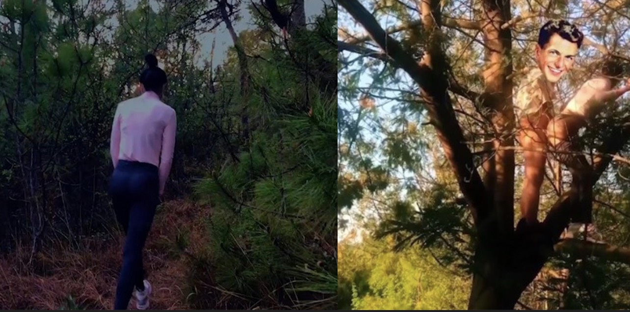 炸裂!没见过这么会玩的!一对男女在野外爬到树上 在树上激情做爱后入抽插 也不怕摔下来?