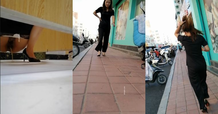 【跟踪抄底】一路尾随偷拍性感高跟电子烟店老板娘的小黑B!