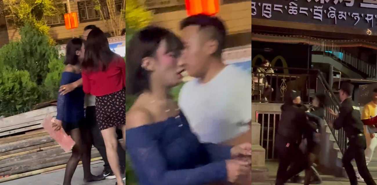 西藏街头上演人妖大混战 多人劝架拉都拉不住 大家都是姐妹了怎么能打架呢?