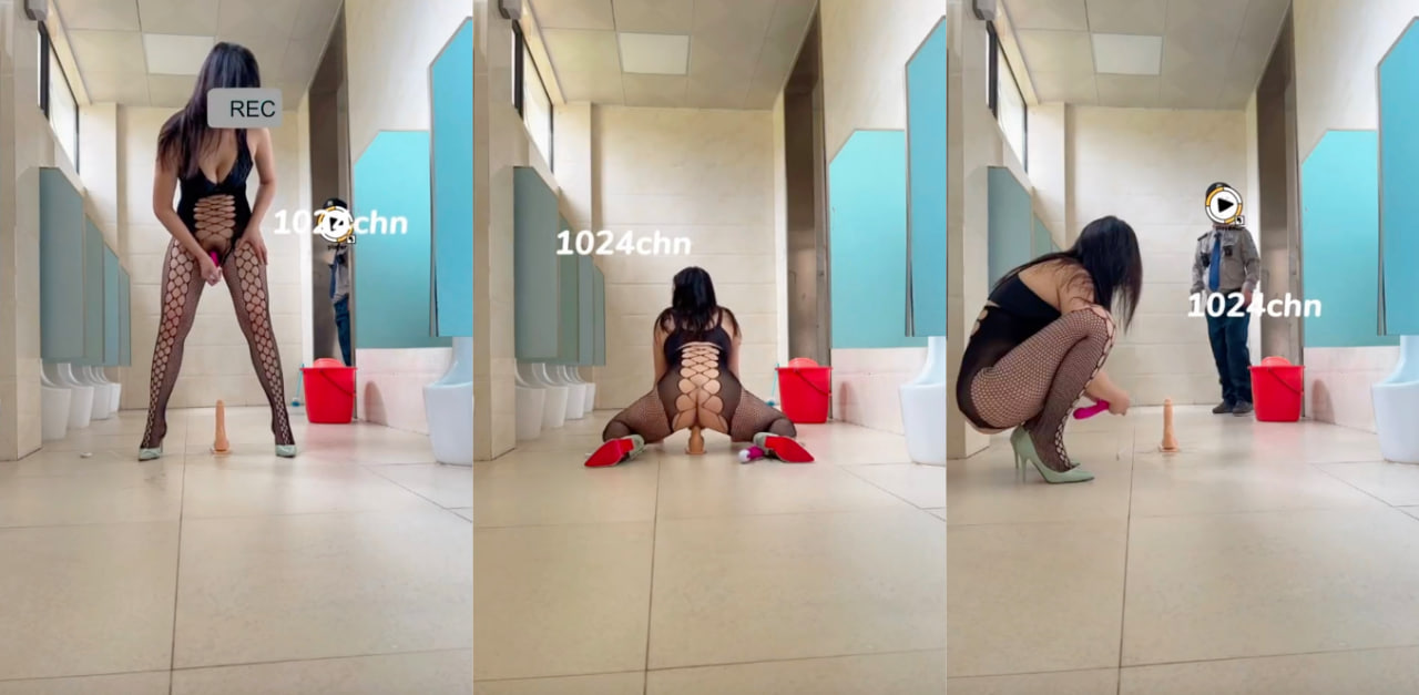色播妹子寻求刺激来到男厕所自慰现场翻车，保安一旁看的一脸懵逼！
