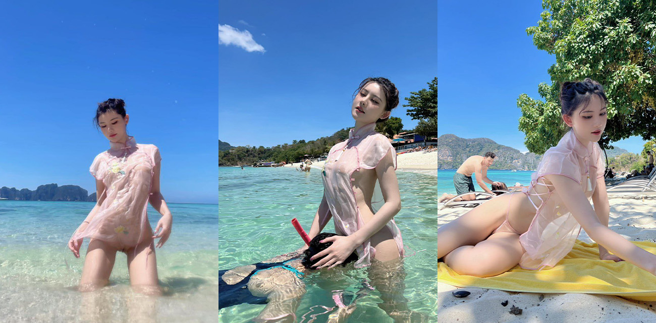极品反差绝美网红 就是阿朱啊 cos沙滩美人鱼 身穿粉红真空古装上演桃色大戏
