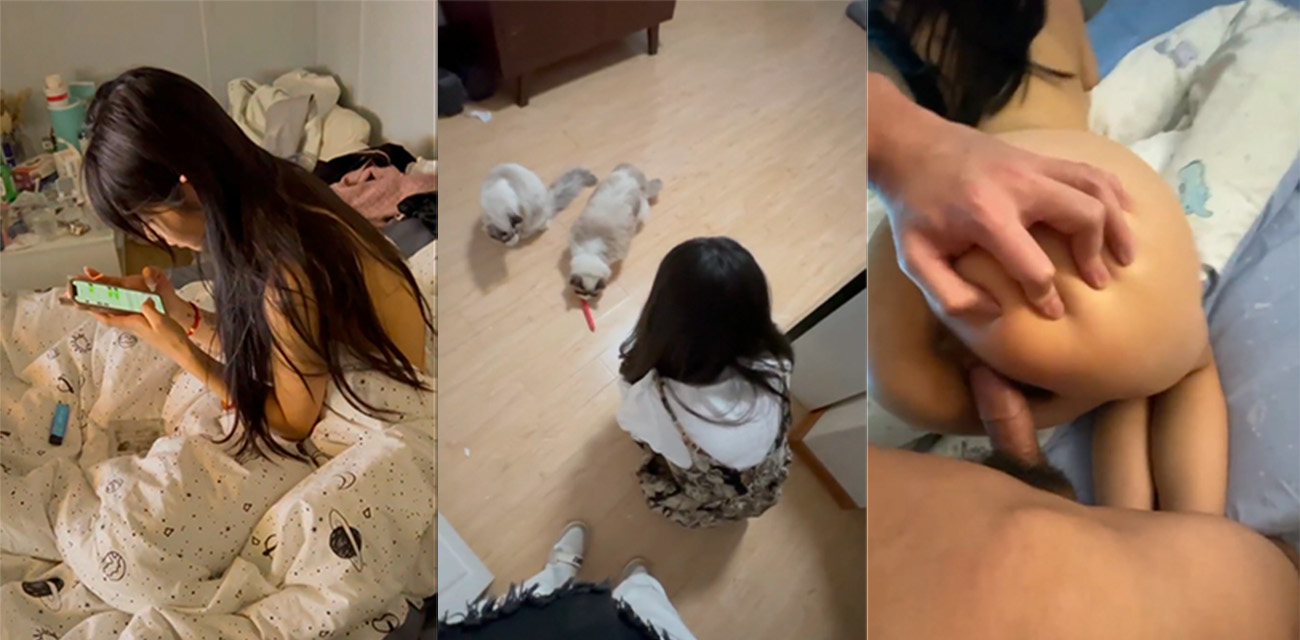 “我家的猫会后空翻” 约学生妹到家里撸猫 摸她胸没有反抗 直接开操