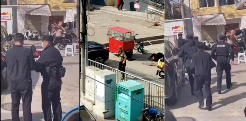 3月29日徐州市鼓楼区下淀 刚从里面放出来就连砍三人 当着特警的面直接抹脖自杀!