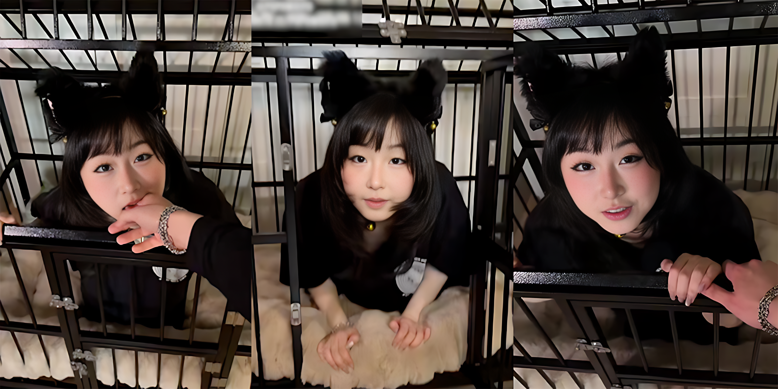 噗噗最新猫娘铁笼调教流出 可爱猫耳黑T恤铁笼囚禁 萌感魅惑完美反差