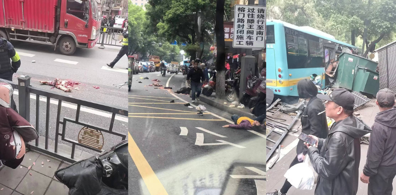南昌马路上惊现悲剧现场!公交车失控撞向行人现场极度血腥还有被撞断身子的!
