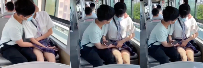 小年轻真牛逼公交车上直接抠逼整活,女生被抠到直发抖,都不顾他人偷拍