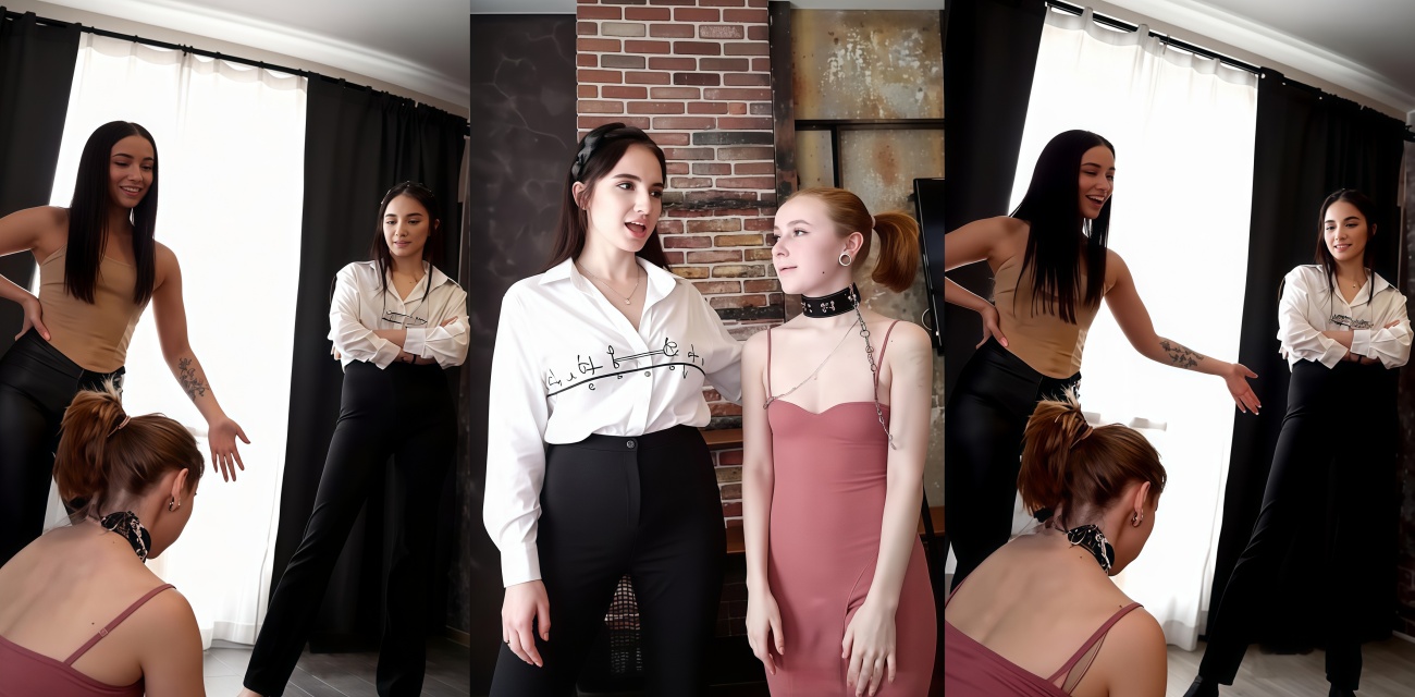 女S带闺蜜看刚收的女M母狗 链条牵着跪爬亲臭鞋 这地位差也太羞耻