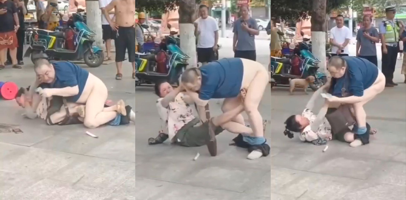 大爷光天化日脱裤强奸大妈 警察旁观 围观群众傻眼!