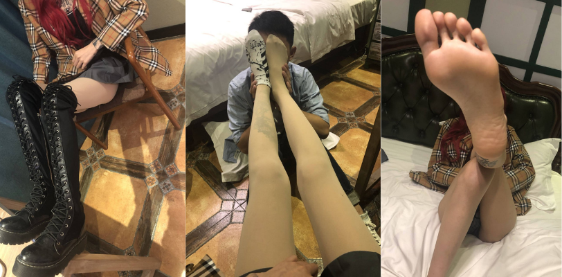 本足摄影之花腿纹身妹的极品诱惑~高挑的玉足怼在男奴脸上进行舔脚!