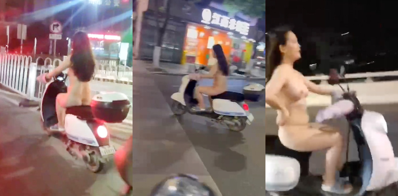 这是什么表演?潮汕街头惊现裸体女骑士 全裸骑车狂奔 才四月份就有这么热了吗