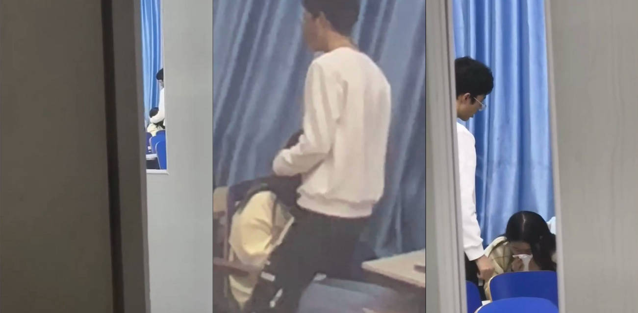 学生小情侣在教室女生帮男生打飞机口交 男生直接口爆 被偷拍流出轰动校园 成为校园风云人物!