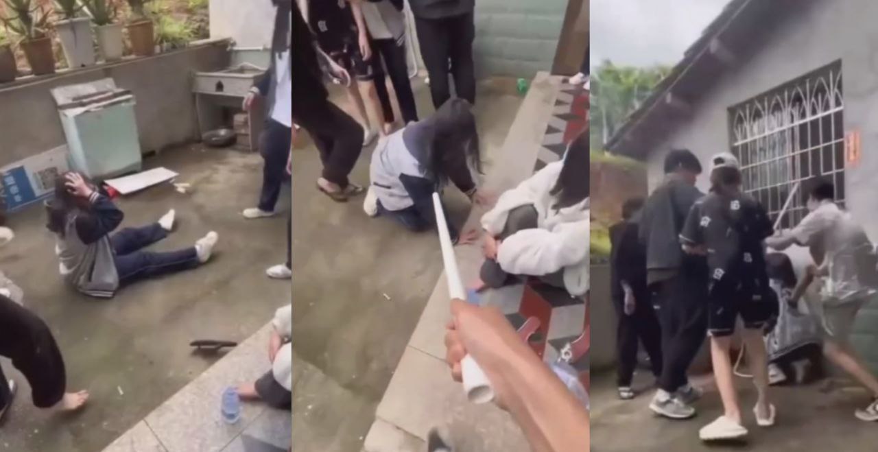 福建莆田仙游县龙华二中 一群高中生霸凌殴打女同学 行为恶劣且要求下跪求饶!