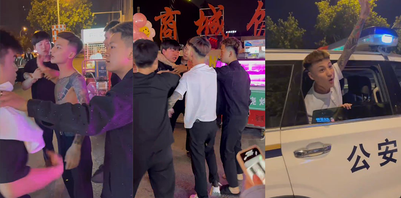 精神小伙夜市看情侣不顺眼上前围殴该男生!被抓后竟在警车上口出狂言公然叫嚣!