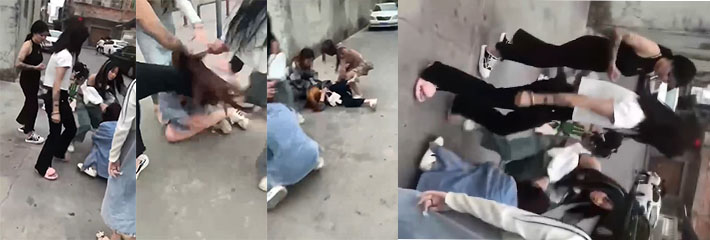 『校园霸凌』两妹子被十几个残暴精神小妹蹂躏,肆无忌惮的扯头发,抓着头发在地上摩擦