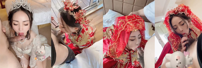 『反差婊』爱吃肉棒的反差婊新娘,刚结婚的新娘穿着新娘服出轨野男人