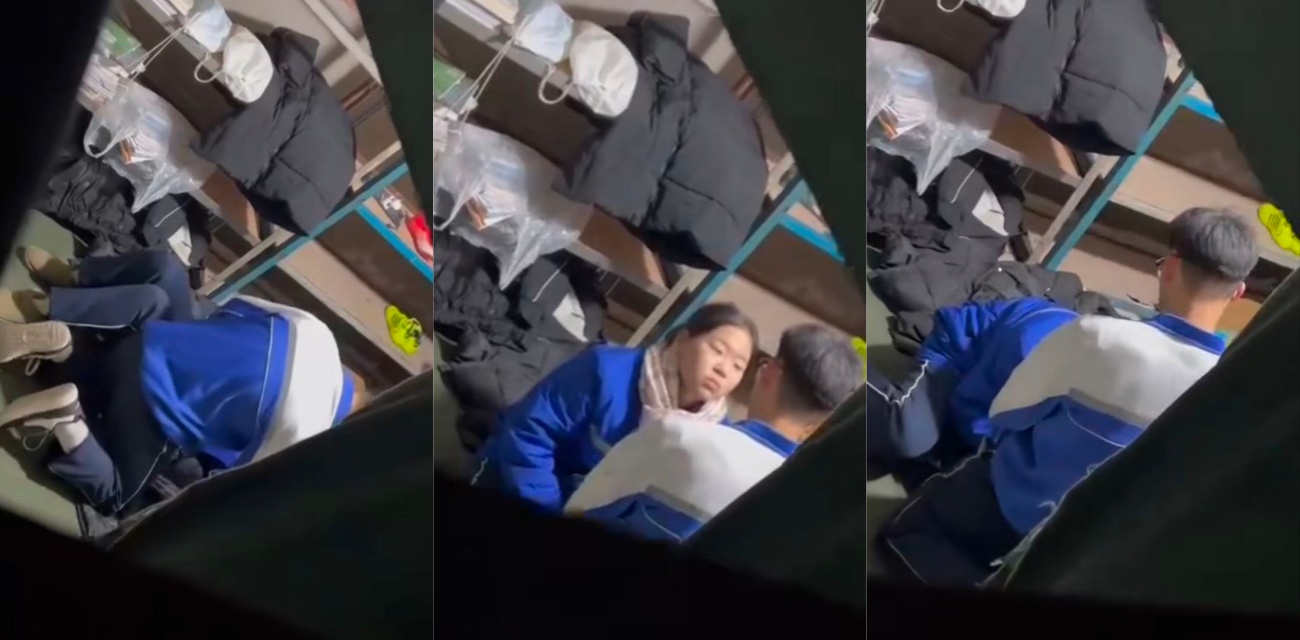某中学学生情侣下课不回家 在学校仓库偷吃禁果 小年轻玩的真花