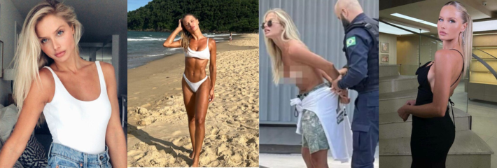 巴西37岁女模 CarolineWerner 海滩遛狗解放双乳遭到警察逮捕!视频遭全网热议~