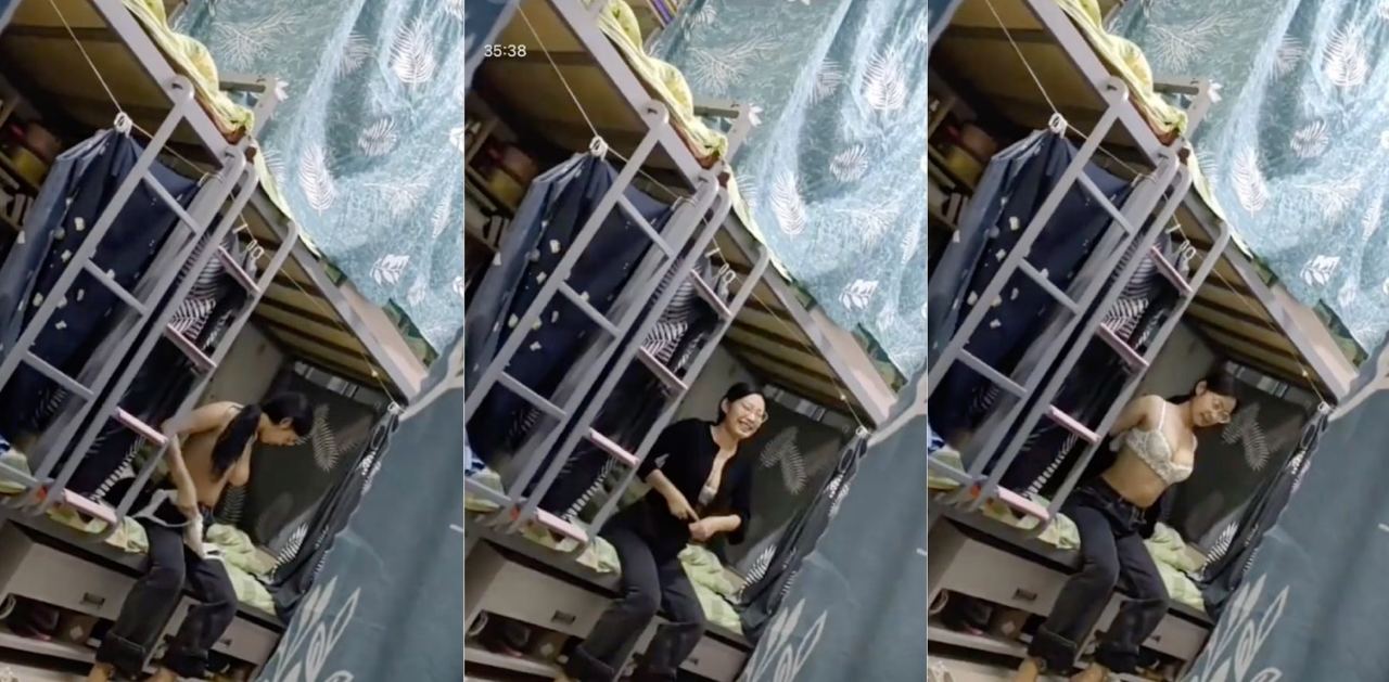 爆出大学女宿舍的室友全裸睡觉,奶子下垂的室友常年裸睡得出经验惊呆网友!