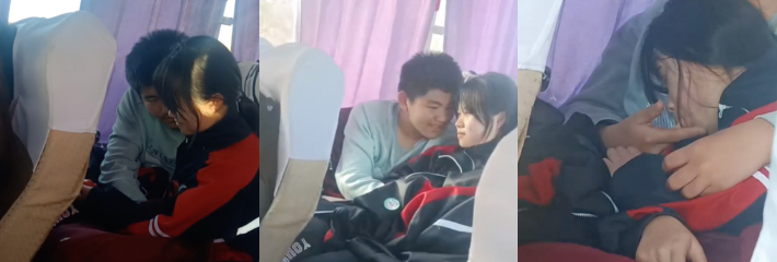 来自同学的羡慕之意～在大巴车上盖着衣服在扣逼！