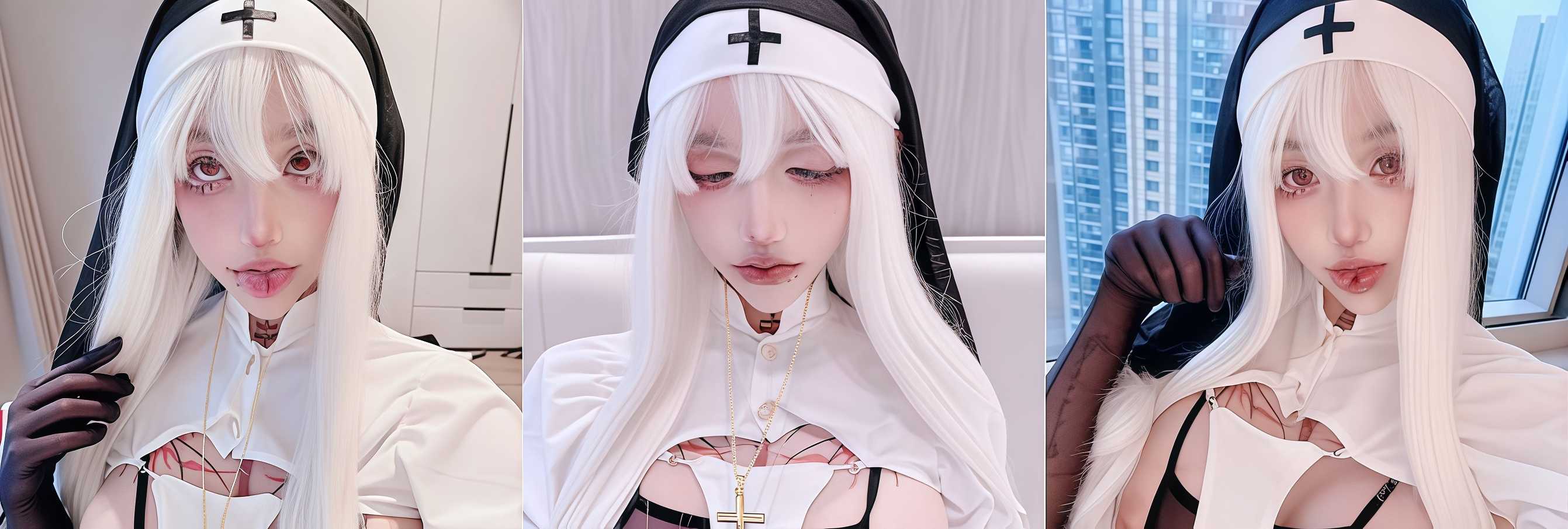 超高颜值巨乳阿黑颜 1314付费门槛福利 黑丝修女大秀纹身巨乳 炮机自慰享受极致高潮！