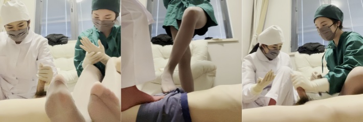 医院美女护士 为顾客双飞打飞机 丝足踩踏肉棒撸射取精
