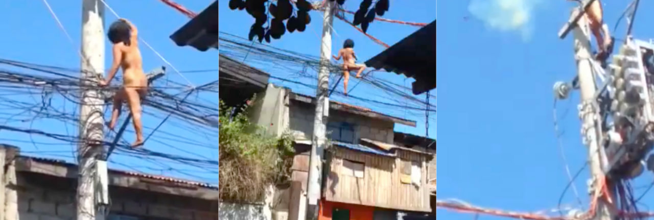 印度女子全裸上高压电上自慰!人称烈焰战神~只可惜高潮时触电摔下死去~