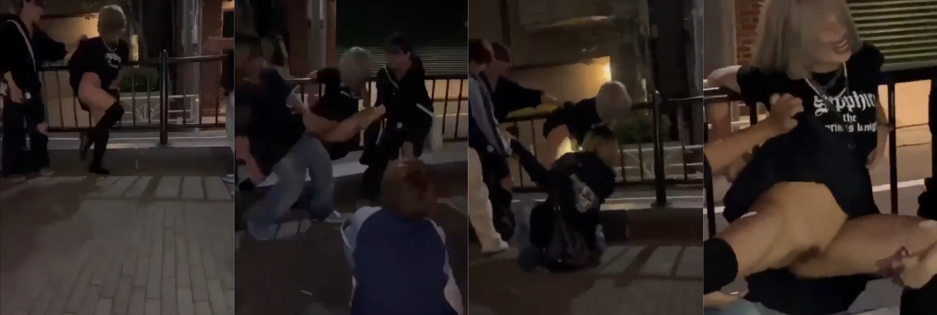 网传日本真实性侵!日本少女街头遭混混调戏!手扣锁铁栏强除内裤玩下体!