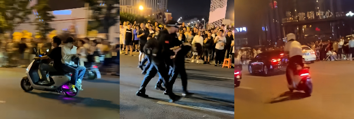 辽宁鞍山市府广场夜间整治飙车行为 特警出动现场控制多名涉事人员