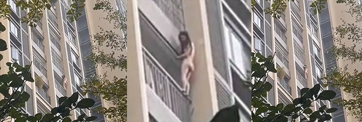 广东某地惊现 裸女爬窗 还是高楼电梯房 这是隔壁的女老王吗?