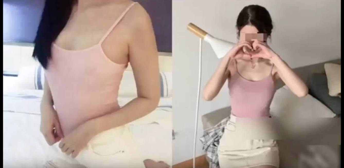 极品白嫩骚表妹，被我脱下裙子，按在床上后入操穴！