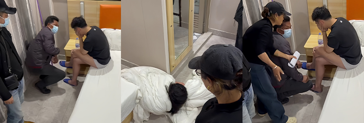 酒店抓奸现场视频曝光 男子床头无奈捂脸 女子裹被趴地惊慌失措 现场骂声一片!